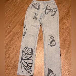 Missguided + Butterfly Print Women's Straight Leg Jeans